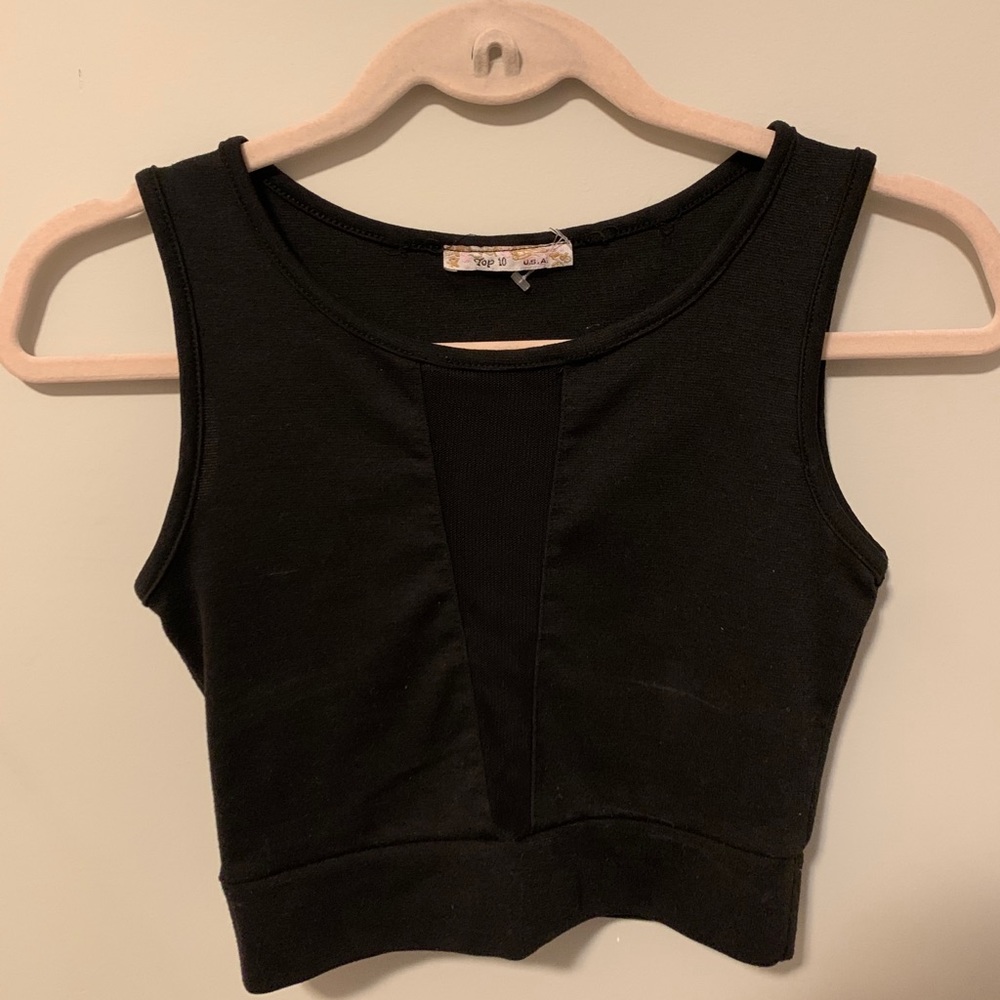 Black Mesh Cropped Tank Top